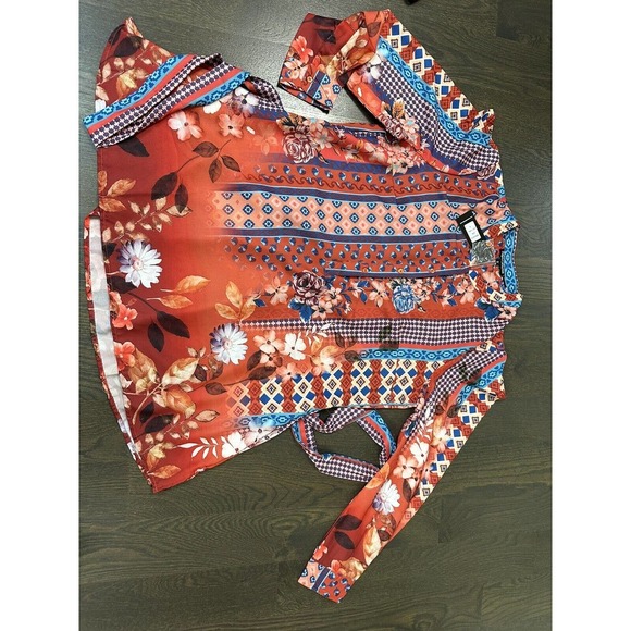 NWT~  Tolani Collection Long-Sleeve Tunic with Tie Gene Rust Floral~‎ S - Picture 6 of 7